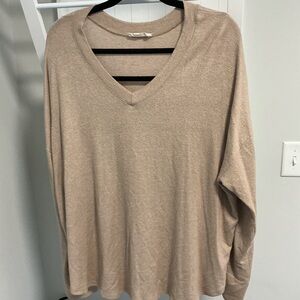 Elegant Beige V-Neck Long Sleeve Top